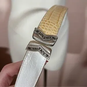 Vintage Brighton Thick Tan White Leather Concho Heavy Silver Buckle Western Belt Brighton | Accessories | Vintage Brighton Thick Tan White  main image 4